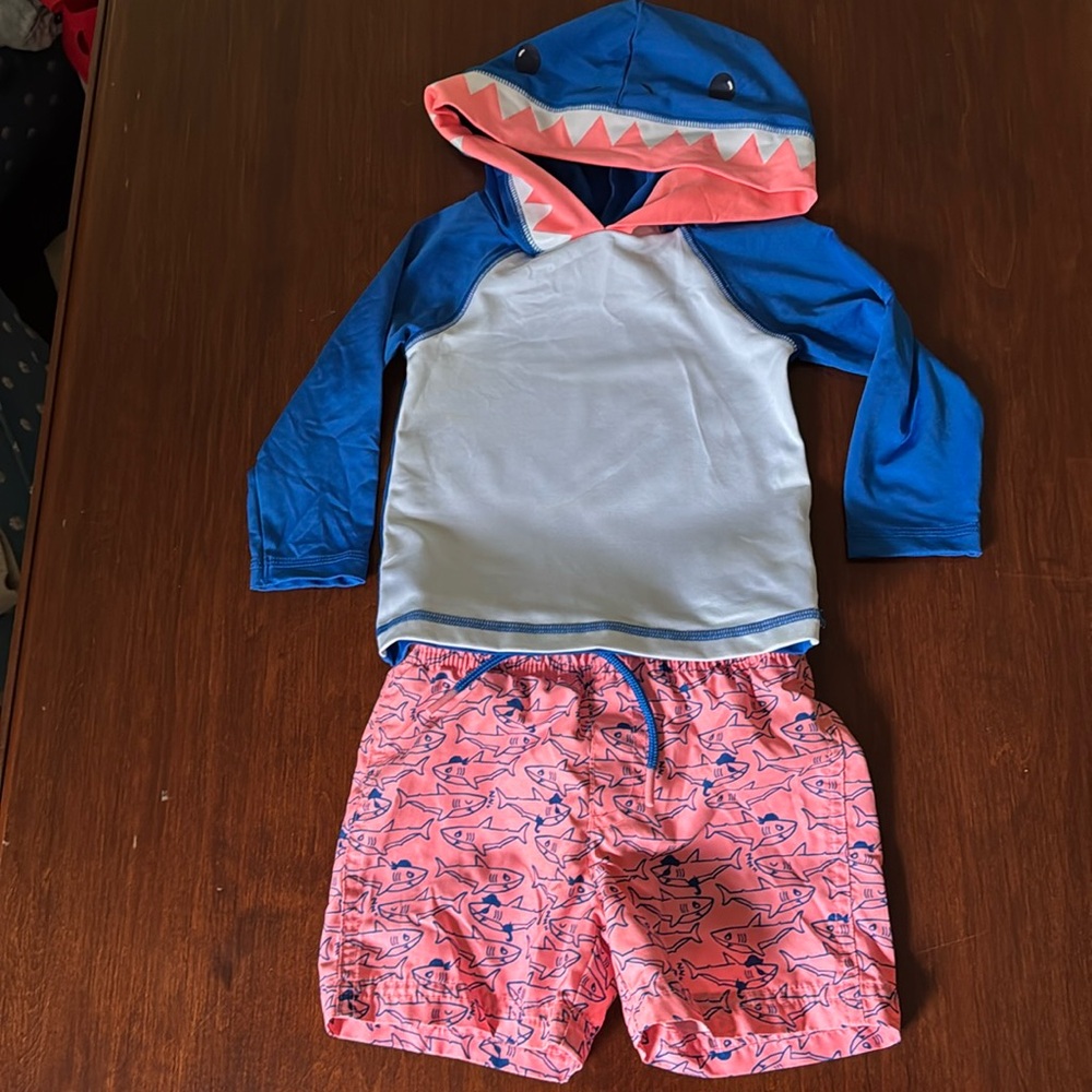 Cat & Jack Pink and Blue Swim Suit set with shark Design